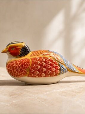 Royal Crown Derby Ceramic Bird Figurine in Red, Gold, Blue